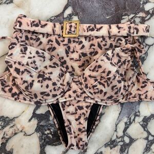 WeWoreWhat Tortoise Print Belted High Waist Bikini Set (small)